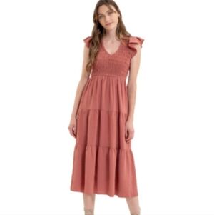 Blu Pepper Smocked Dusty Mauve Maxi Dress